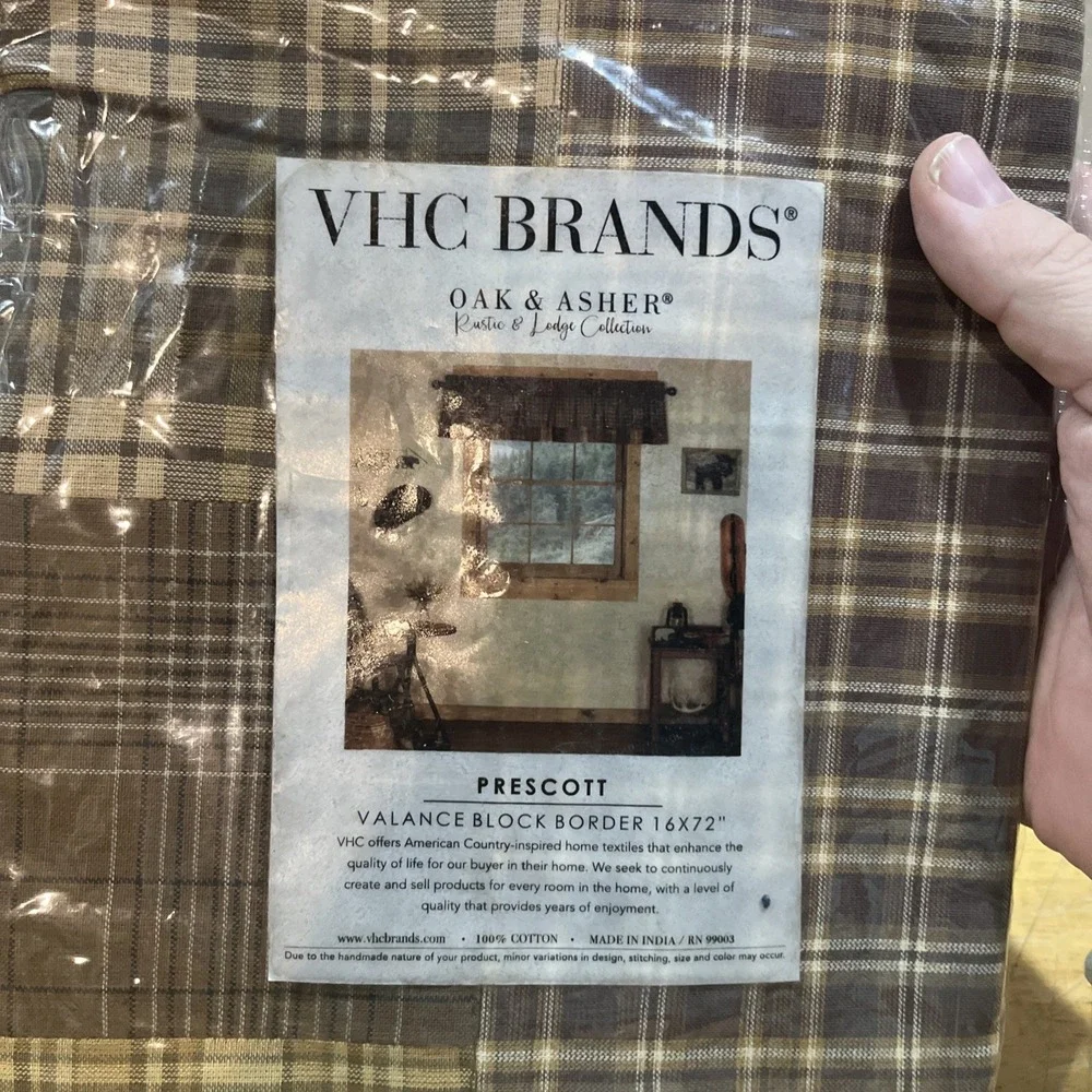 Prescott Patchwork Brown Check VALANCE 16x72 VHC BRANDS COUNTRY Rustic Log Cabin